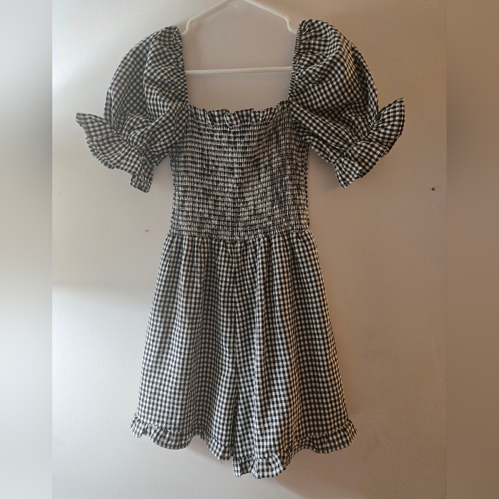 Black and White Plaid Juniors Romper